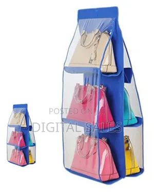 6 Pockets Hanging Handbag Purse Organizer Wardrobe,Blue