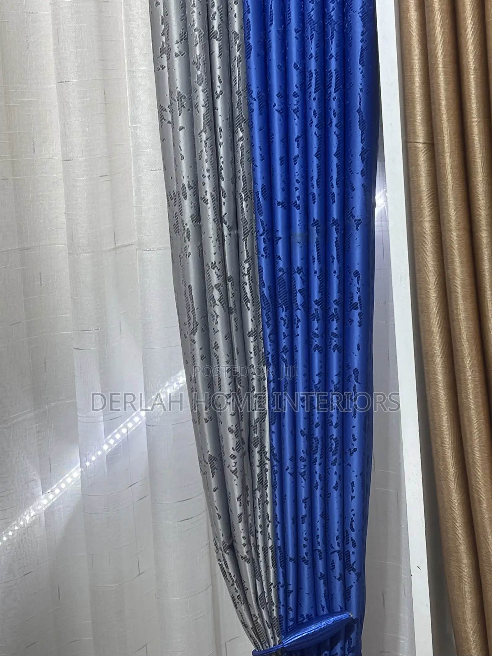 Royal Blue and Grey Curtain Blend