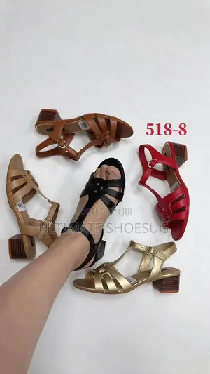 Wooden Sole Leather Short Heel Shoes