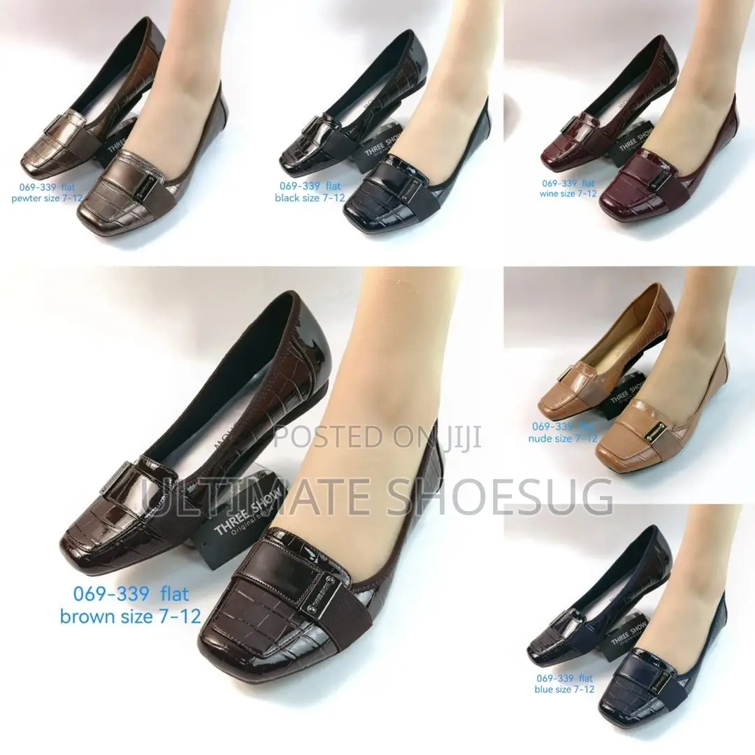 Three Show Leather Flat Pumps