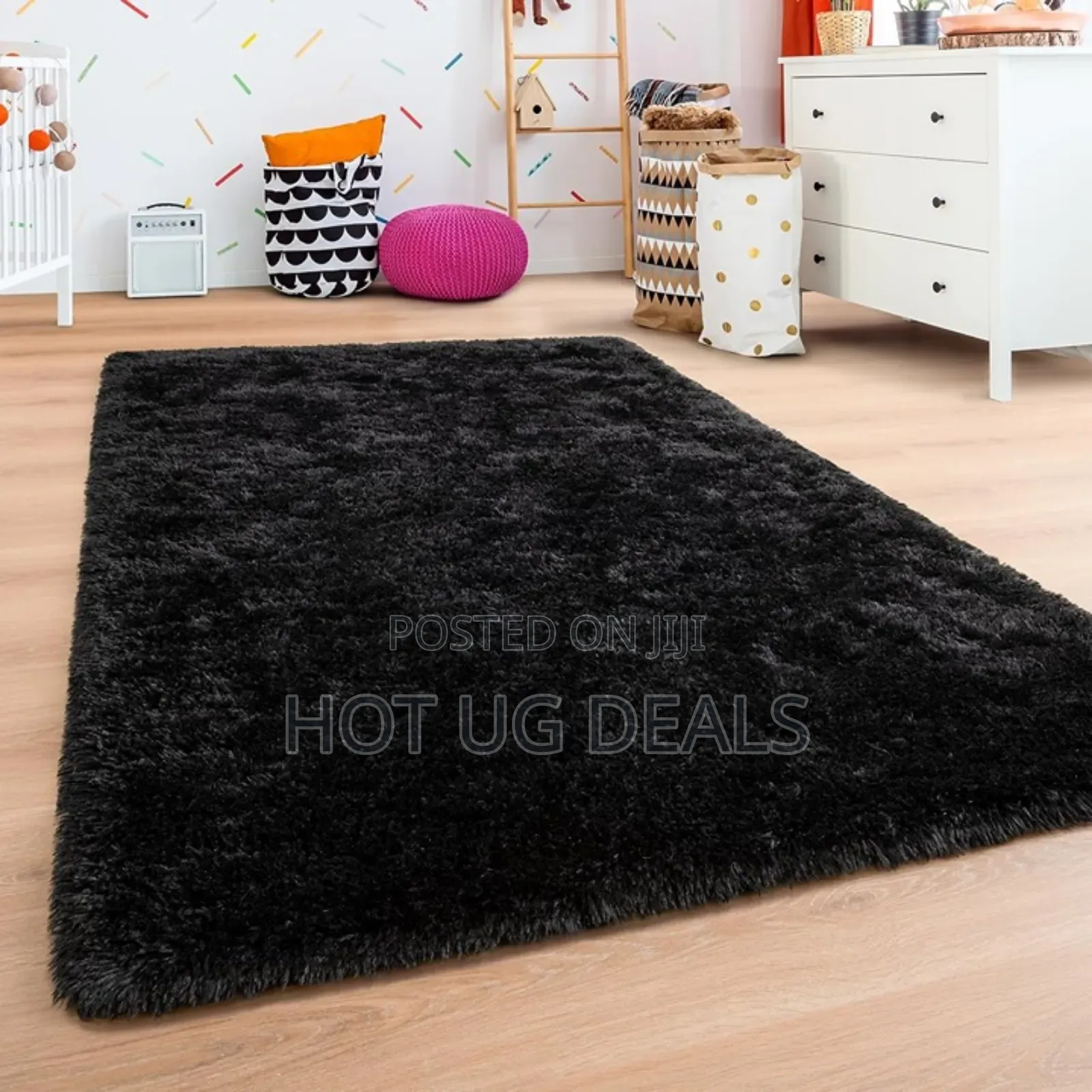 1.5mx2m Fluffy Carpet - Black