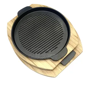 Cast Iron Grill Pan With a Wooden Base