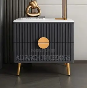 Classic Well Furnished Bedside Drawer in White and Gray With Gold Legs