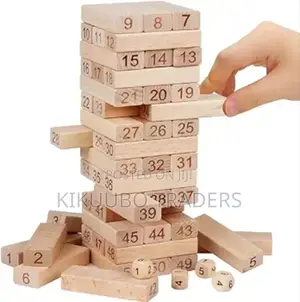 54 PCS Wooden Blocks 4 Dices Zenga Numbered Building Bricks
