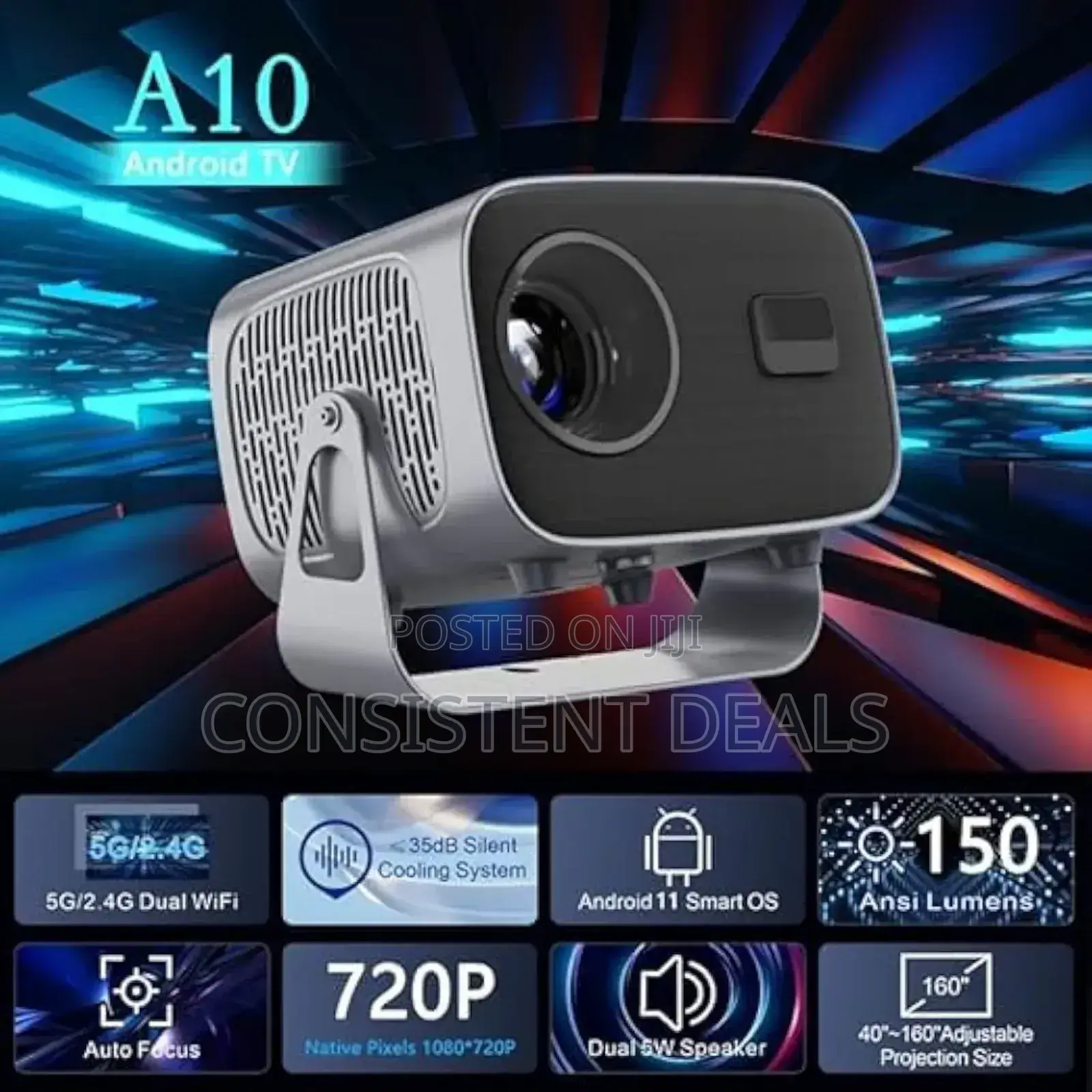 Smart Mini Projector, Android 11.0, Support, Wifi 6, 12000 Lux, Led