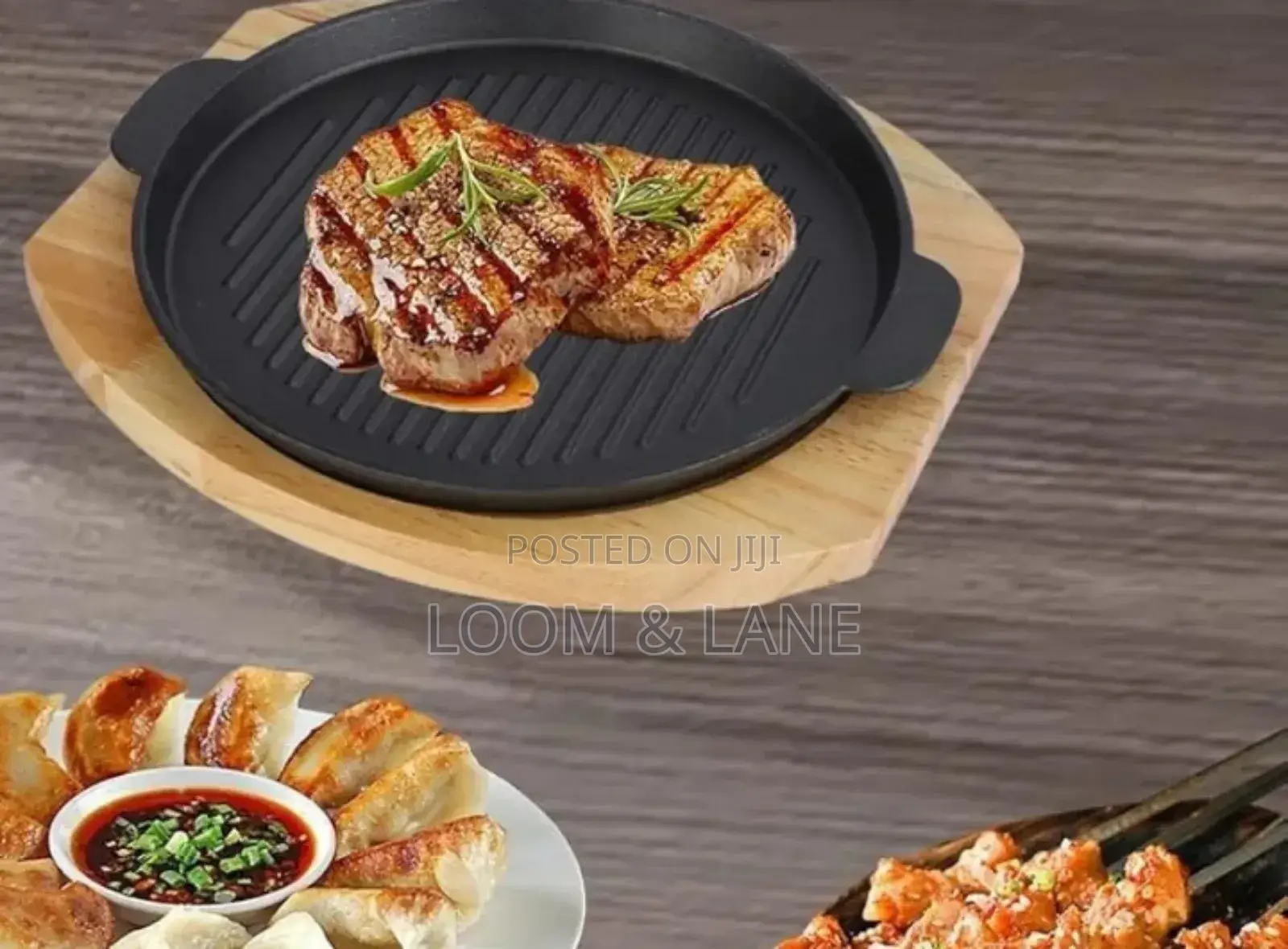 Cast Iron Grill Pan With a Wooden Base