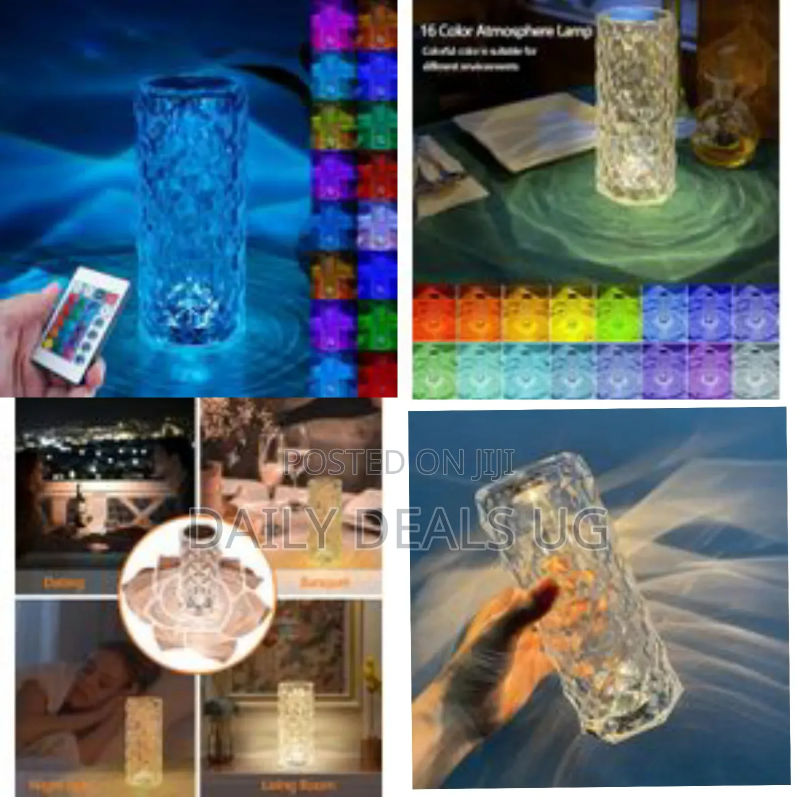 Crystal Lamp,Rose Diamond Table Lamp,16 Colors Rgb With Touch Remote