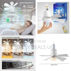 Socket Fan Light With Dimmable Led Light Bulb With Remote, Screw