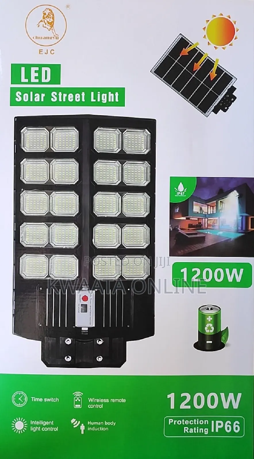 1200watt Solar Powered Remote Controlled Led Street/Pole Light