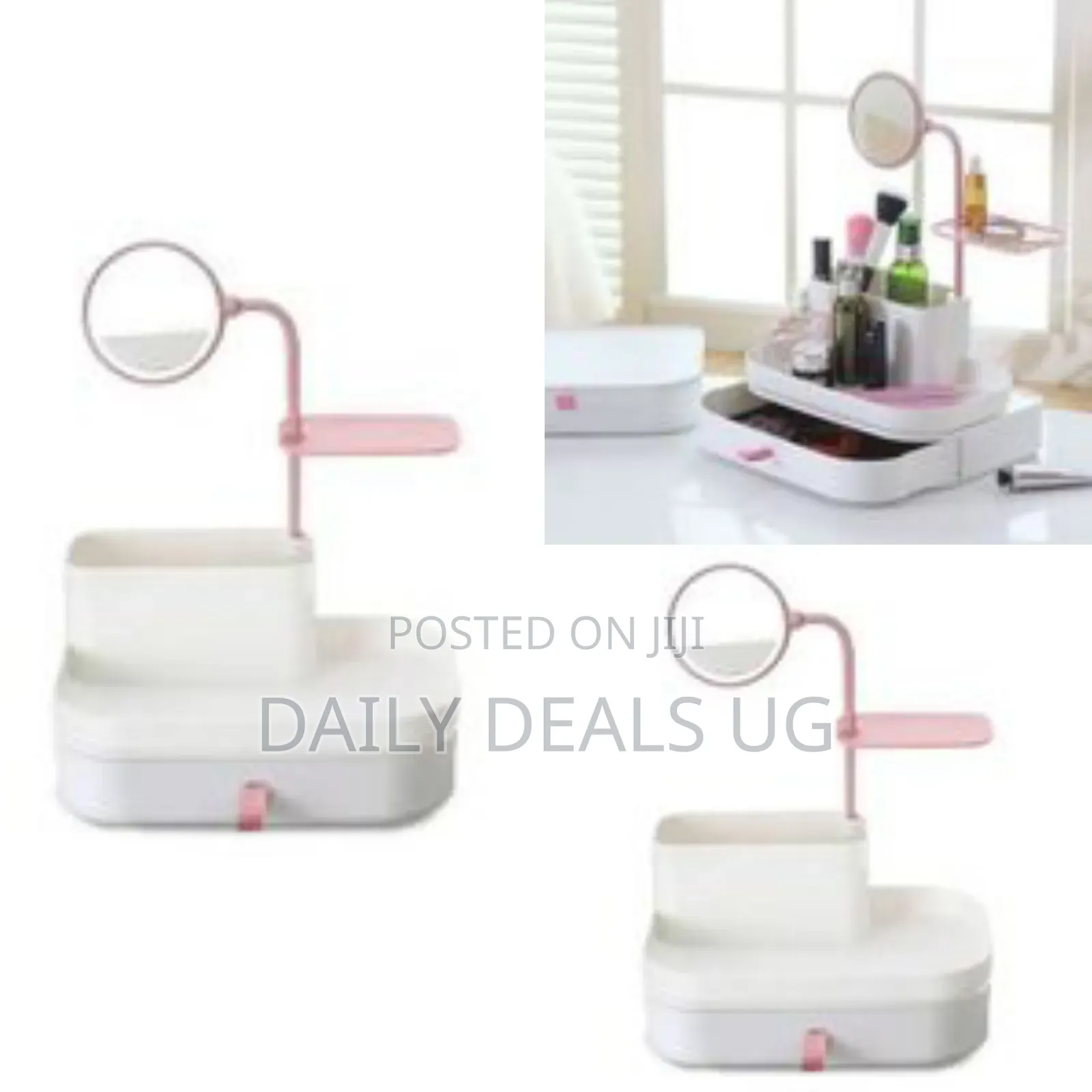 Makeup Organizer With Rotatable Mirror, Cosmetic, Jewelry Storage Box