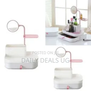 Makeup Organizer With Rotatable Mirror, Cosmetic, Jewelry Storage Box
