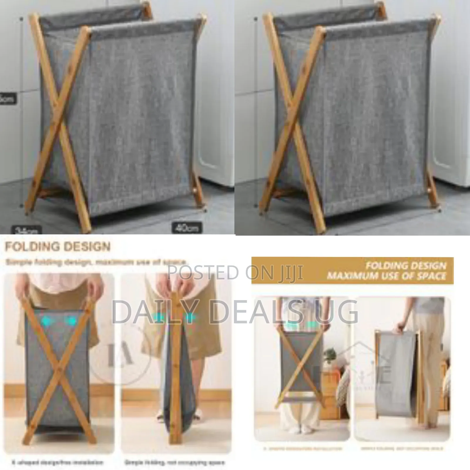 Foldable Clothes Laundry Basket Bag With Wooden Stand Storage Bin