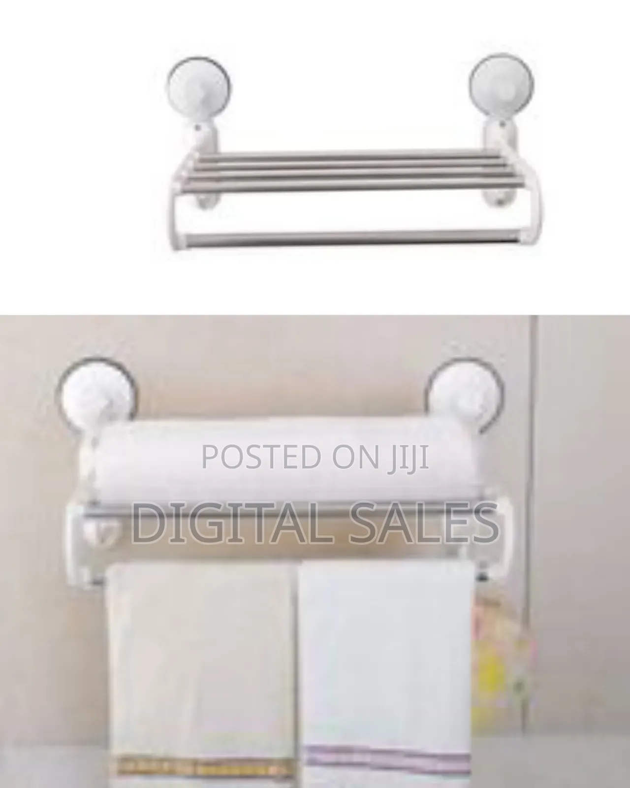Kitchen and Bathroom Towel Rack With Magic Suction Cup and 5 Crossbars