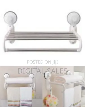 Kitchen and Bathroom Towel Rack With Magic Suction Cup and 5 Crossbars