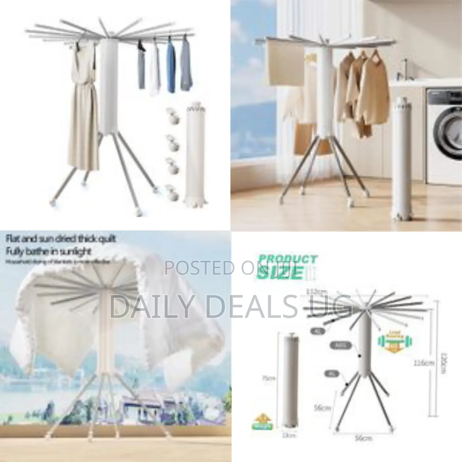 Cylinder Collapsible Umbrella Tripod Clothes Drying Rack Floor