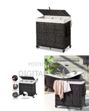 Laundry Basket With Wheels With Removable Liner Bag 3 Sections