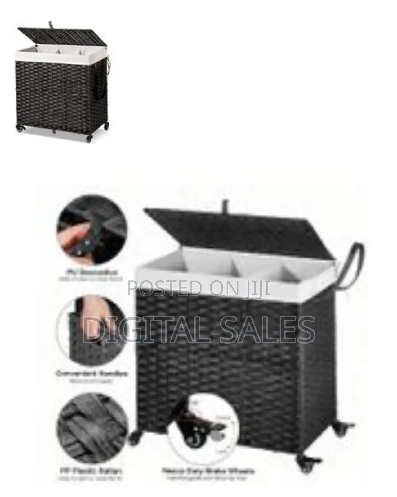 Laundry Basket With Wheels With Removable Liner Bag 3 Sections