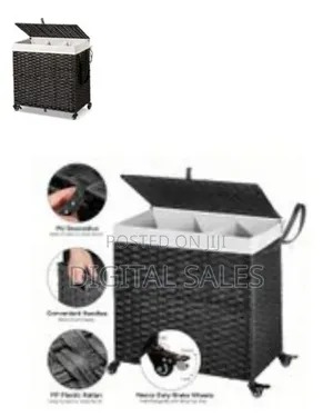 Laundry Basket With Wheels With Removable Liner Bag 3 Sections