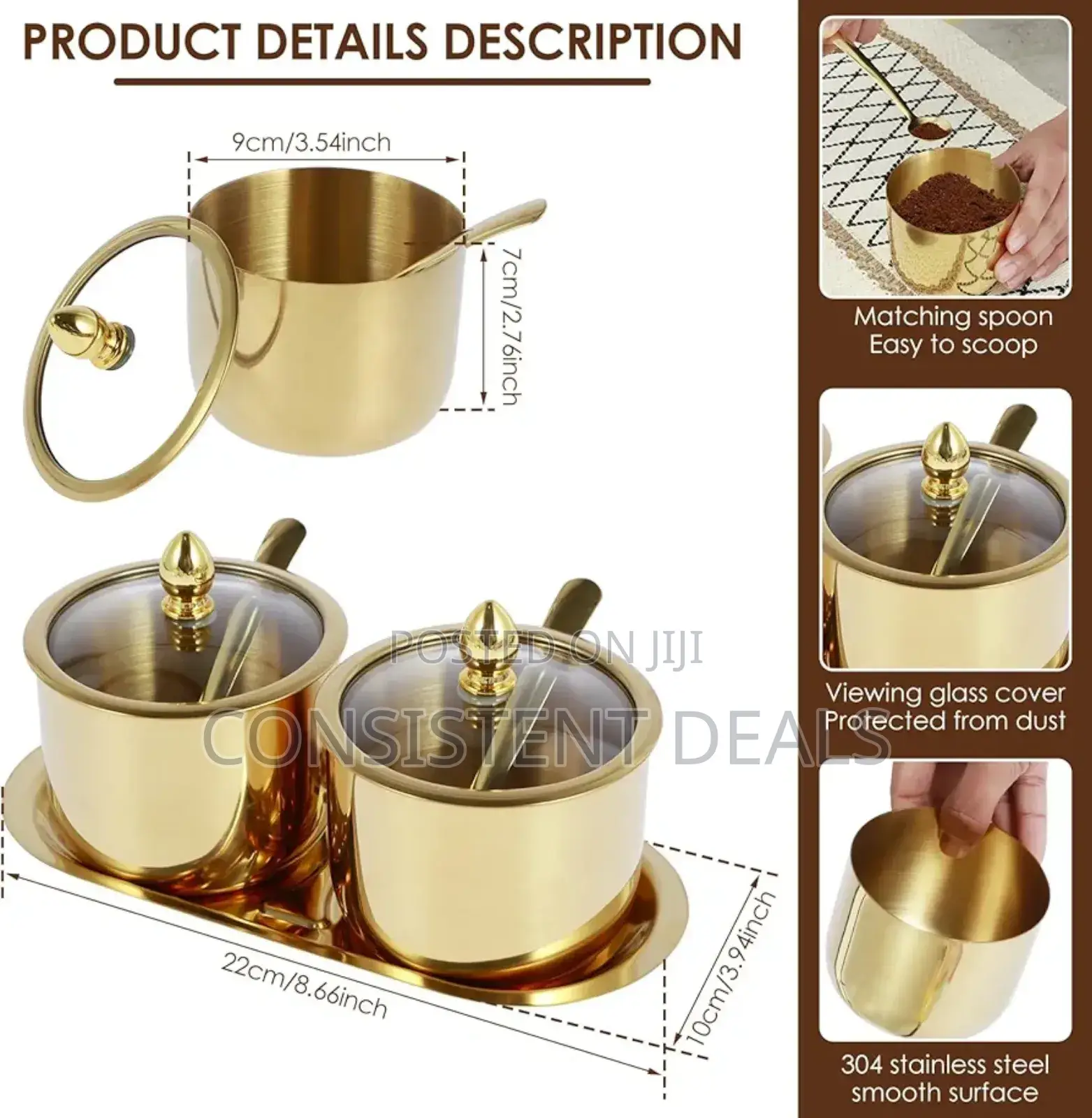 Sugar Container Condiment Container Set With Glass Lid and Spoon