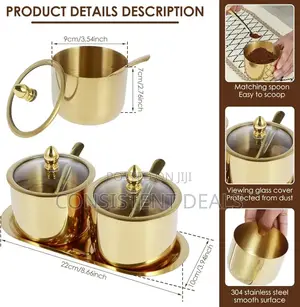 Sugar Container Condiment Container Set With Glass Lid and Spoon