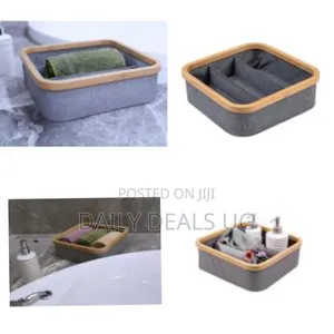 Bamboo Rim Canvas Fabric Storage Box Wardrobe Organiser Drawer