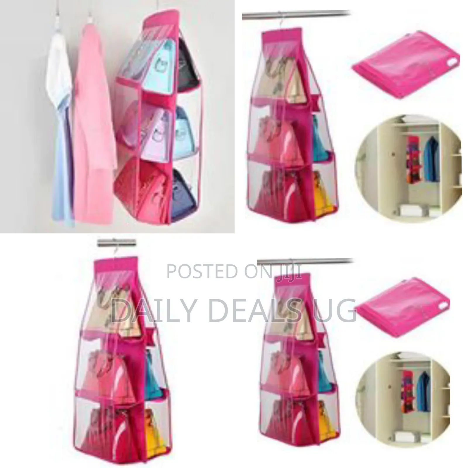 6 Pockets Hanging Handbag Purse Organizer Wardrobe,Pink