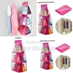 6 Pockets Hanging Handbag Purse Organizer Wardrobe,Pink