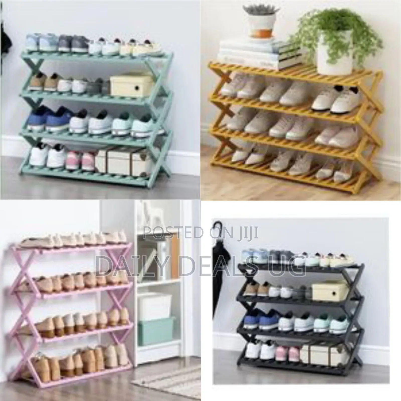 4 Tier Installation-Free Bamboo Wood Shoe Rack Slim Foldable