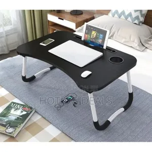 Foldable Laptop Table With Cup Holder Pocket - Multicolor