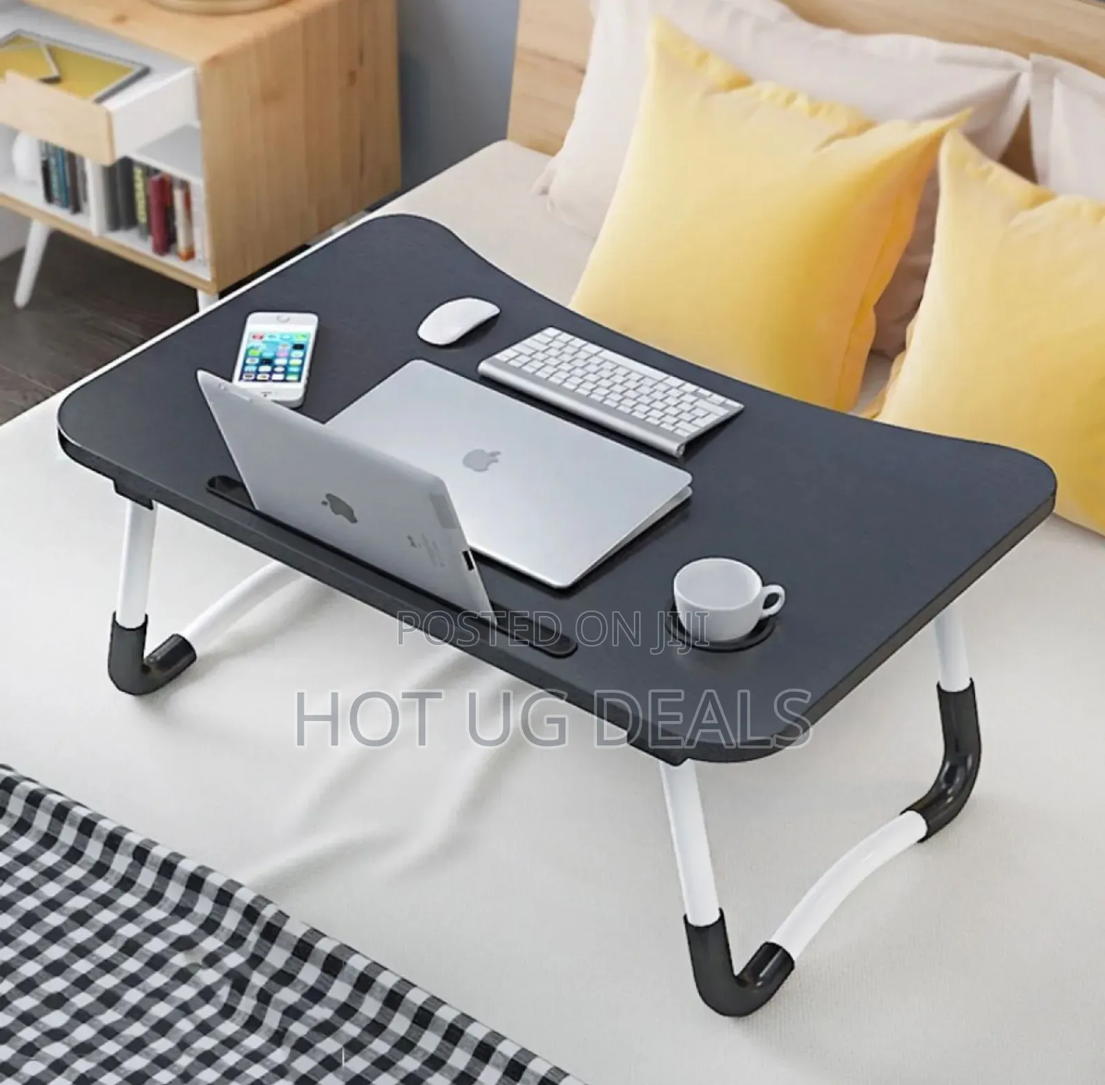 Foldable Laptop Table With Cup Holder Pocket - Multicolor