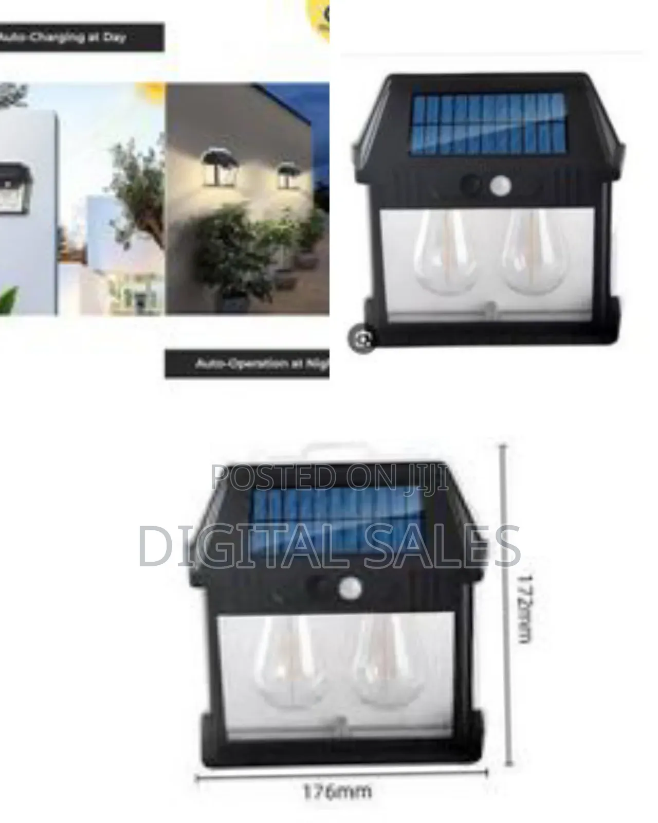 Solar Powered Tungsten Wall Lamp With Motion Sensor, 3 Lighting Modes