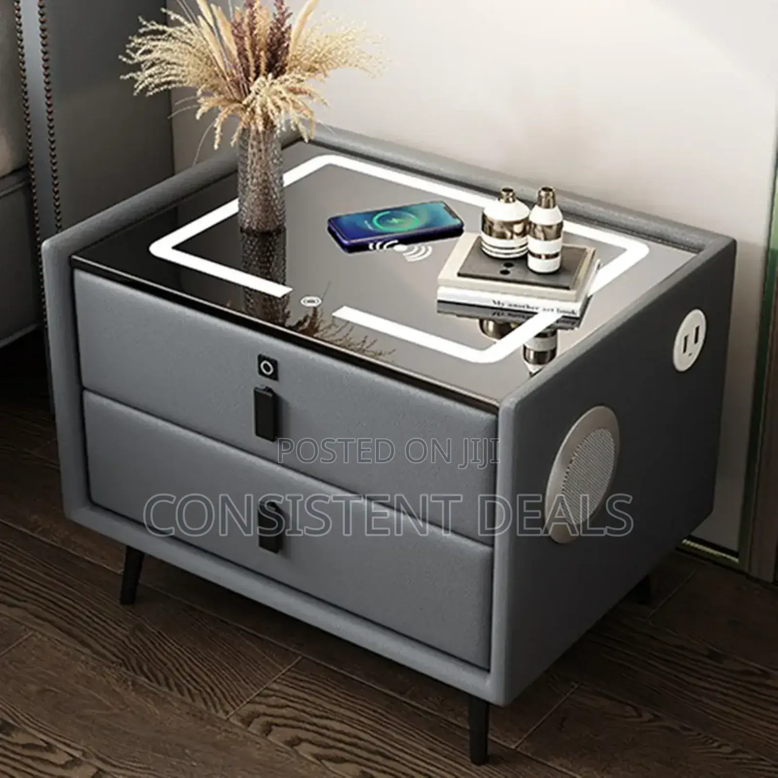 Smart Led Bedside Table With Wireless Charging Station,