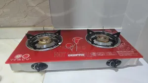 Geepas 2 Burner Glass Top Gas Stove, -maroon