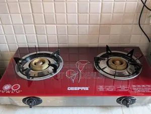 Geepas 2 Burner Glass Top Gas Stove, -maroon