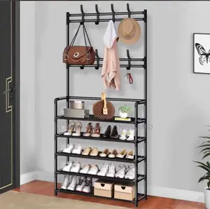 Multi Functional Metallic Shoe Rack Black