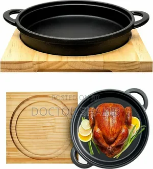 Quality Cast Iron Sizzler Pan With a Wooden Serving Board