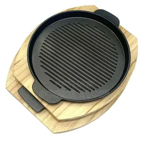 Brand New Cast Iron Grill Pan With a Wooden Base