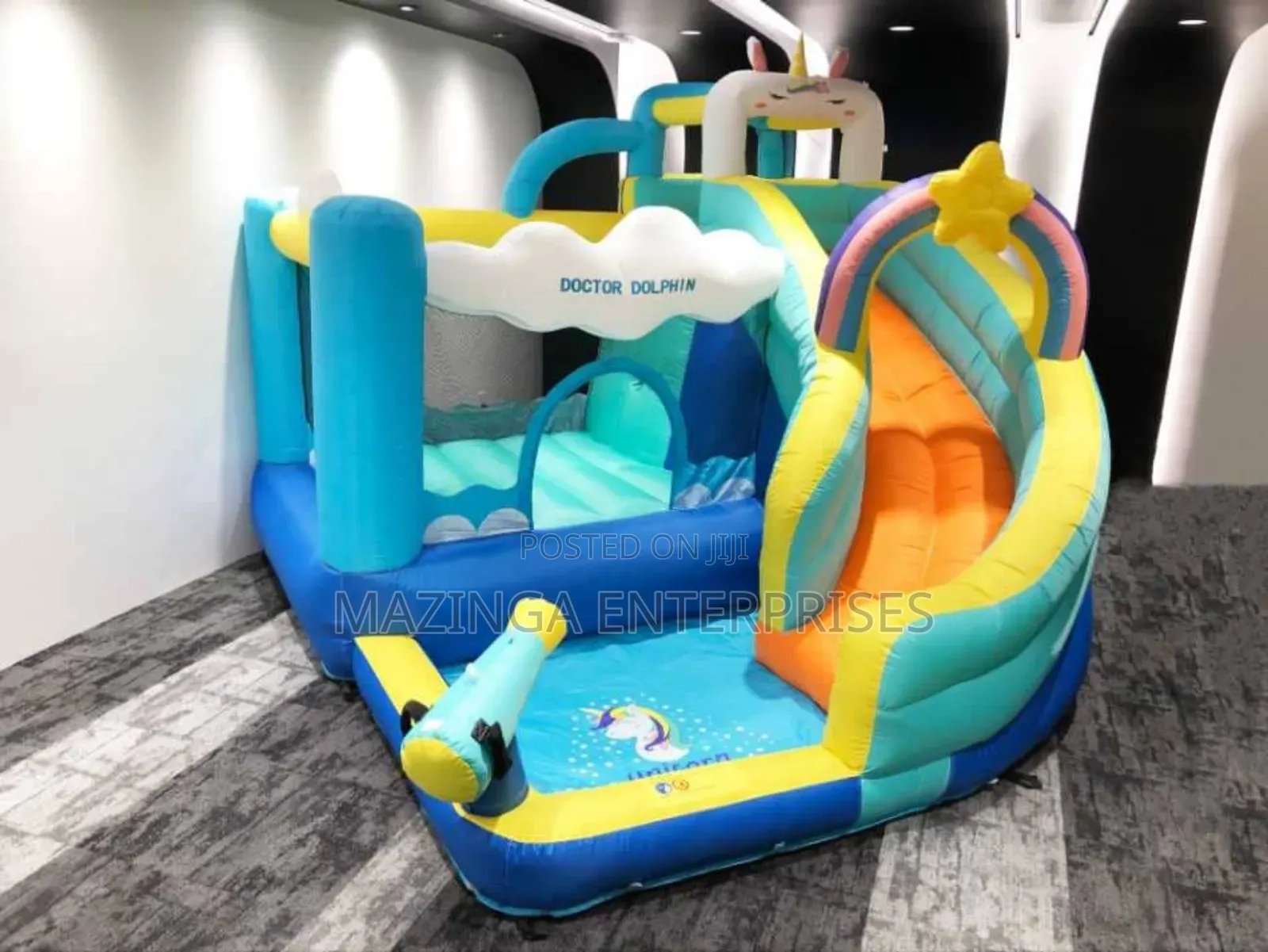 Unicon Inflatable Slide Dr.Dolphin Bouncing Castles With Swimming Pool
