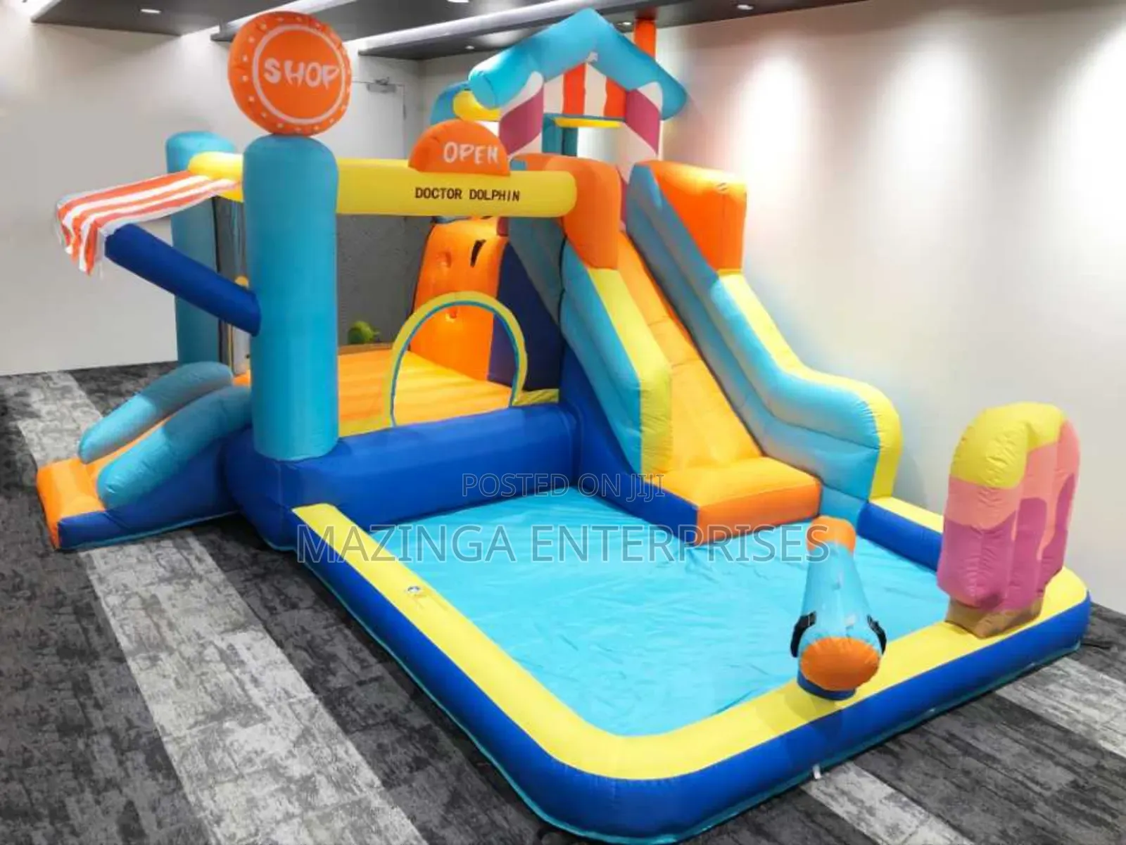 Doctor Dolphin Inflatable Slide Bouncing Castle With Swimming Pool