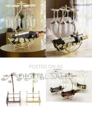 2 Bottle 6 Wine Glass Rack Storage Organizer Holder, Gold