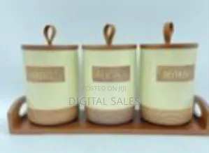 3 Piece Ceramic Canister Set for Spice Tea Coffee Sugar Storage