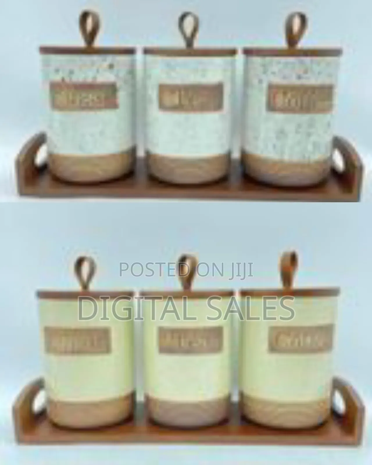 3 Piece Ceramic Canister Set for Spice Tea Coffee Sugar Storage