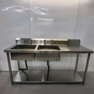 Commercial Double Sink With a Lower Shelf