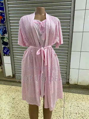 Lightweight White Cotton Mix Pink And Multi-coloured Spot Bathrobe