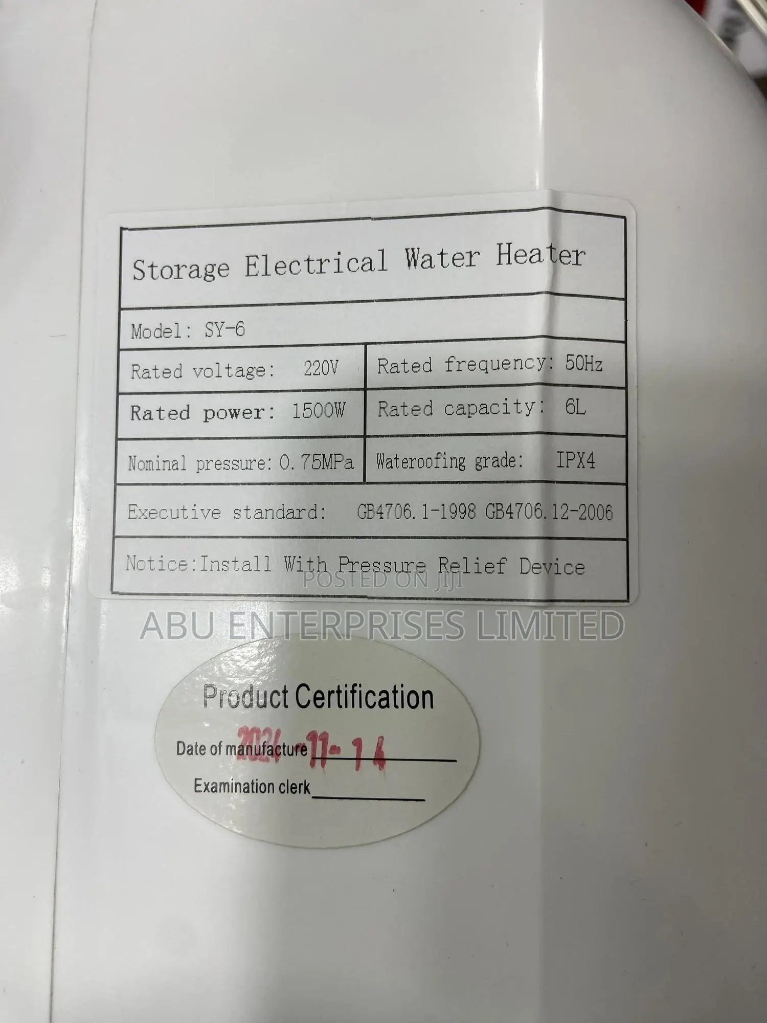 Milano Water Heater 6l