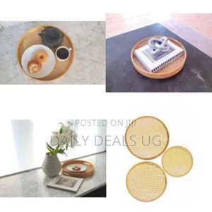 Bamboo Weaving Sieve Wooden Round Serving Tray Set of 3pcs Decoration