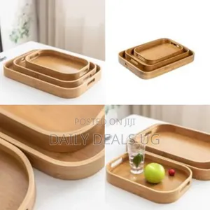 3 Piece of Food Tray Bamboo Rectangle Serving Tray Wood Plate Tea