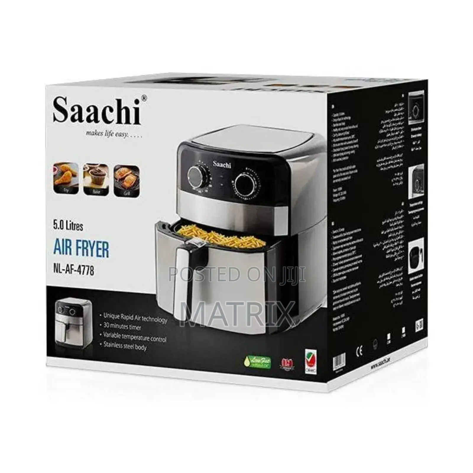 Saachi Original Electric Air Fryer 5litres Silver Black