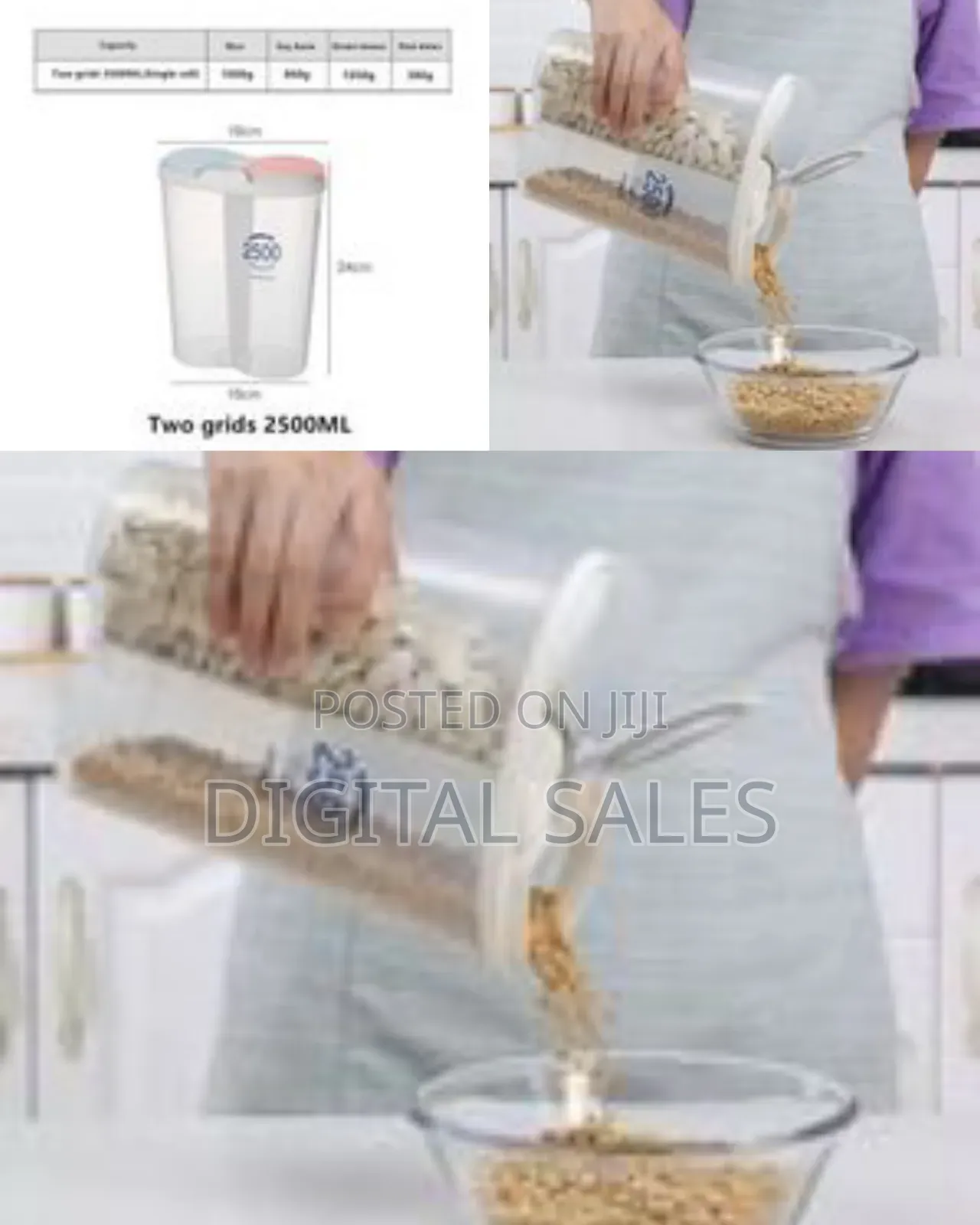 2 Section Cereal Food Dispenser Storage Jar Box Container Bin