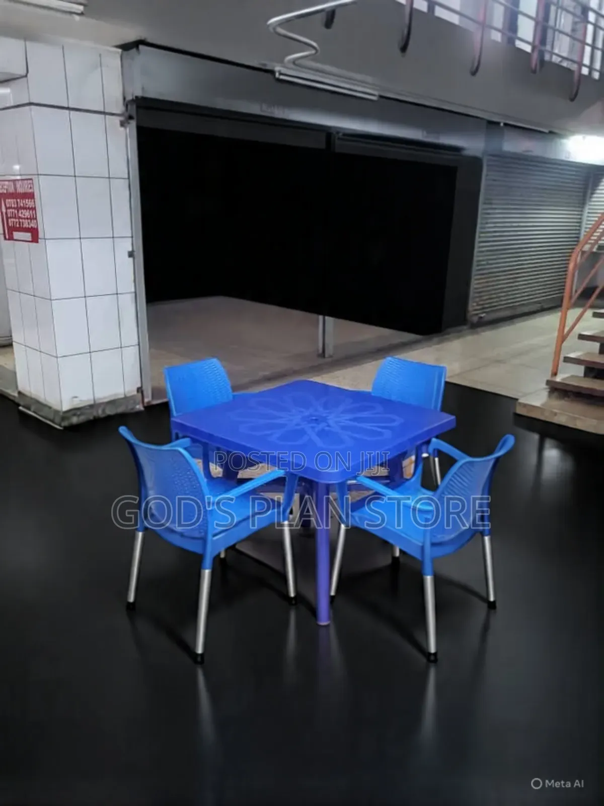 Dining Plastic Chairs and Table Dining Table and Chairs (Blue)